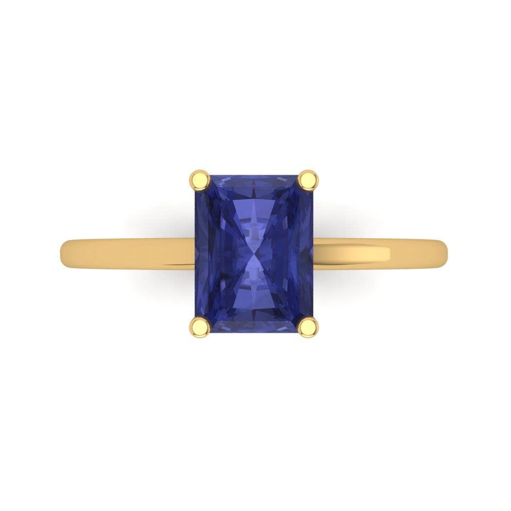 2 cttw Simulated Tanzanite Solitaire  Engagement Ring - Solid Gold (Emerald Cut,8x6mm)