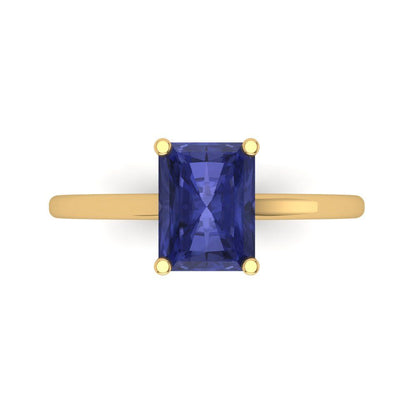 2 cttw Simulated Tanzanite Solitaire  Engagement Ring - Solid Gold (Emerald Cut,8x6mm)