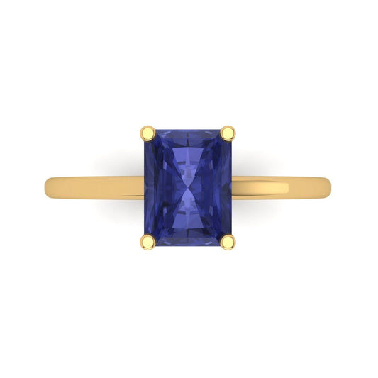 2 cttw Simulated Tanzanite Solitaire  Engagement Ring - Solid Yellow Gold (VVS1, Emerald Cut,8x6mm)