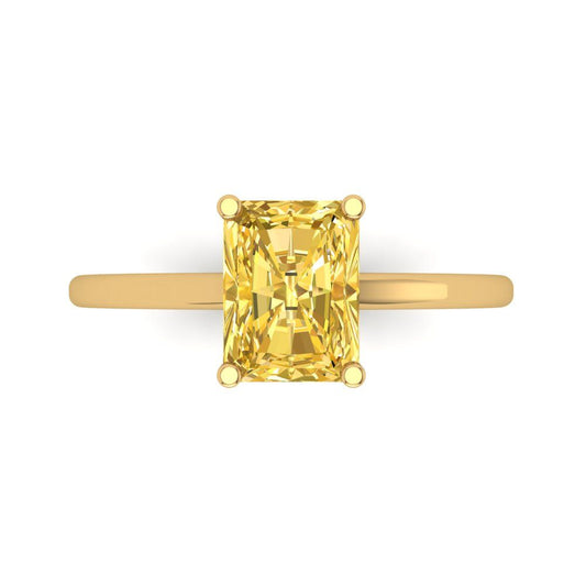 2 cttw Zirconia Simulated Yellow Diamond Solitaire  Engagement Ring - Solid Yellow Gold (VVS1, Emerald Cut,8x6mm)
