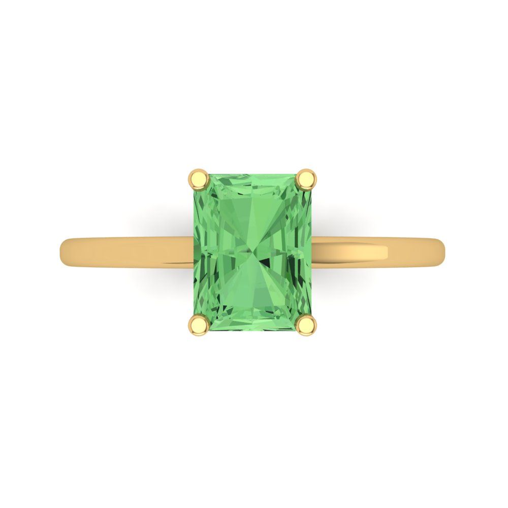 2 cttw Zirconia Simulated Green Diamond Solitaire  Engagement Ring - Solid Gold (VVS1, Emerald Cut,8x6mm)