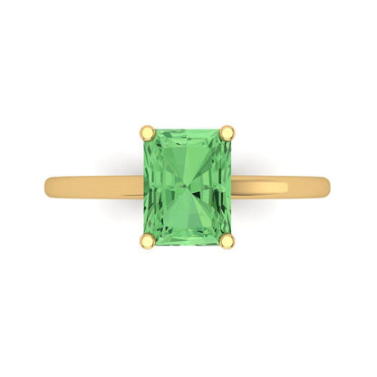 2 cttw Zirconia Simulated Green Diamond Solitaire  Engagement Ring - Solid Gold (VVS1, Emerald Cut,8x6mm)