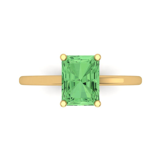 2 cttw Zirconia Simulated Green Diamond Solitaire  Engagement Ring - Solid Yellow Gold (VVS1, Emerald Cut,8x6mm)