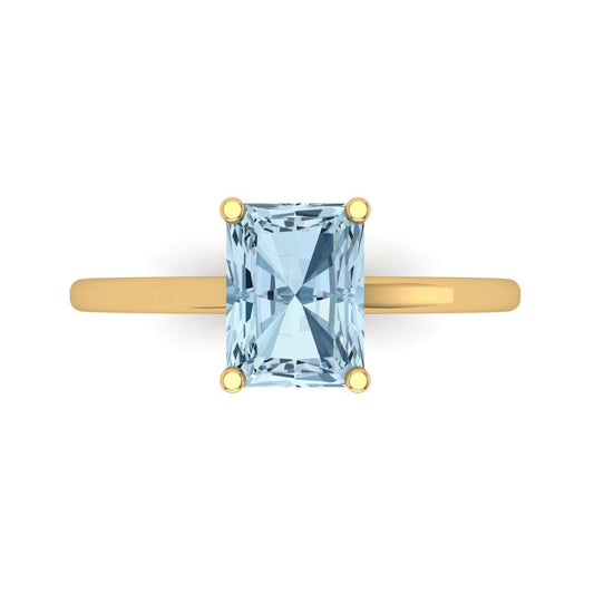 2 cttw Natural Sky Blue Topaz Solitaire  Engagement Ring - Solid Yellow Gold (VVS1, Emerald Cut,8x6mm)