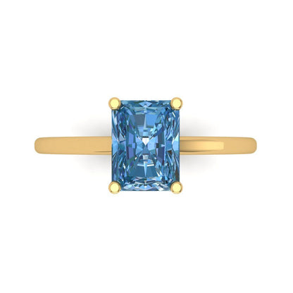 2 cttw Zirconia Simulated Blue Diamond Solitaire  Engagement Ring - Solid Gold (VVS1, Emerald Cut,8x6mm)