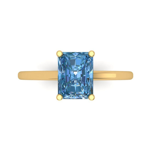 2 cttw Zirconia Simulated Blue Diamond Solitaire  Engagement Ring - Solid Yellow Gold (VVS1, Emerald Cut,8x6mm)
