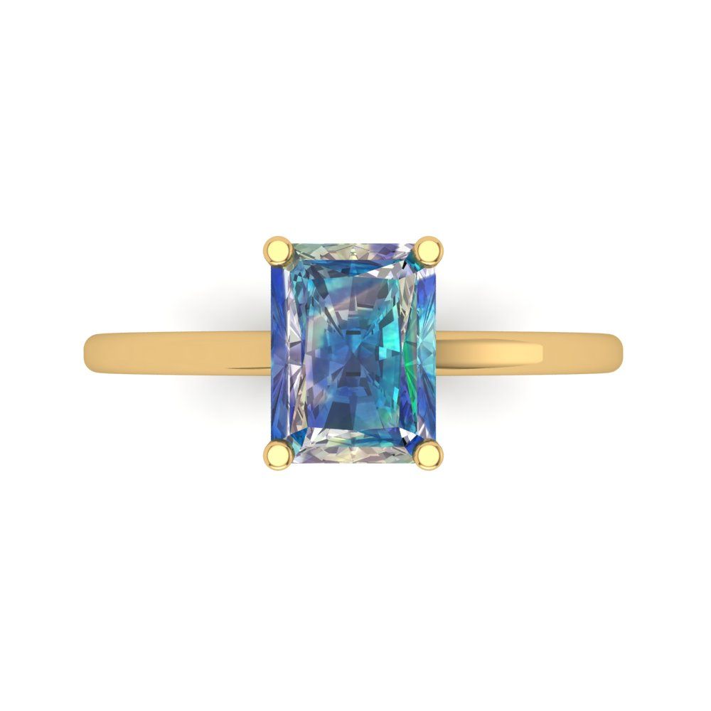 2 cttw Blue Moissanite Solitaire  Engagement Ring - Solid Gold (Emerald Cut,8x6mm)