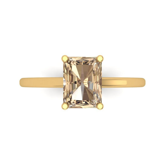 2 cttw Yellow Moissanite Solitaire  Engagement Ring - Solid Yellow Gold (VVS1, Emerald Cut,8x6mm)