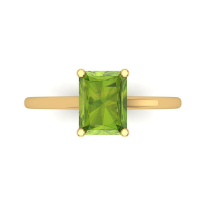 2 cttw Natural Peridot Solitaire  Engagement Ring - Solid Gold (Emerald Cut,8x6mm)