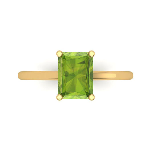 2 cttw Natural Peridot Solitaire  Engagement Ring - Solid Yellow Gold (VVS1, Emerald Cut,8x6mm)