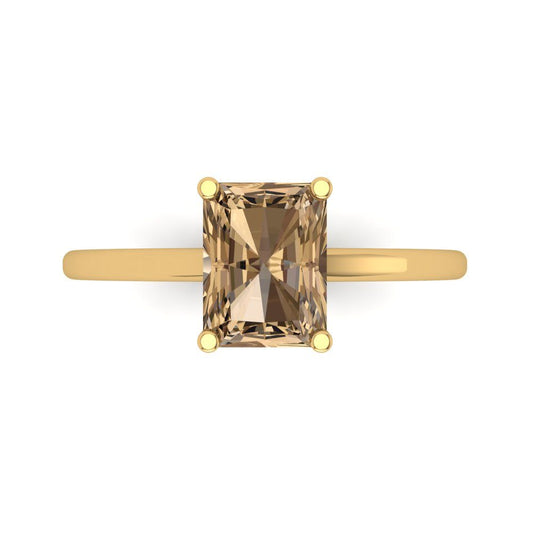 2 cttw Zirconia Simulated Champagne Diamond Solitaire  Engagement Ring - Solid Yellow Gold (VVS1, Emerald Cut,8x6mm)