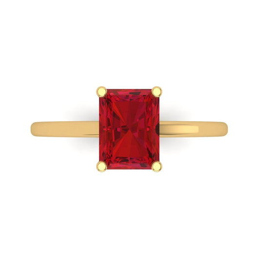 2 cttw Simulated Ruby Solitaire  Engagement Ring - Solid Yellow Gold (VVS1, Emerald Cut,8x6mm)