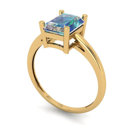 2 cttw Blue Moissanite Solitaire  Engagement Ring - Solid Gold (Emerald Cut,8x6mm)