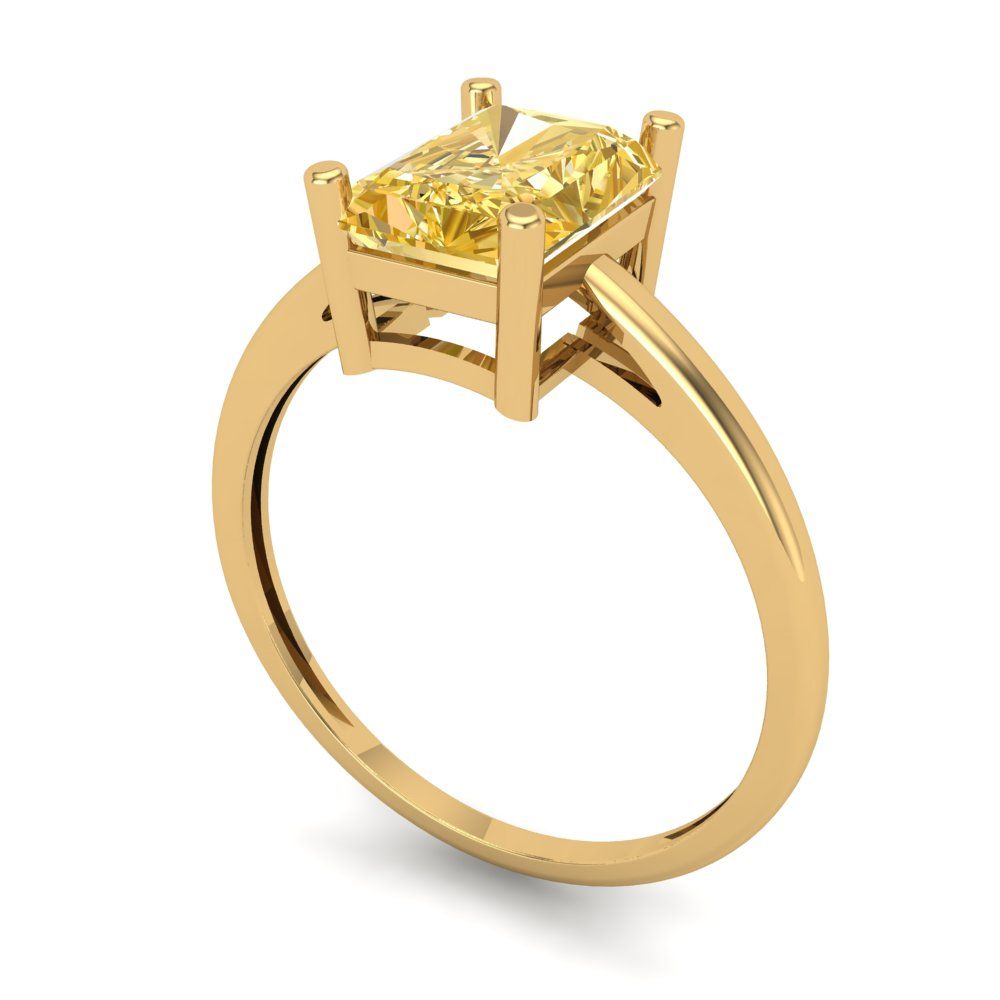 2 cttw Zirconia Simulated Yellow Diamond Solitaire  Engagement Ring - Solid Gold (VVS1, Emerald Cut,8x6mm)