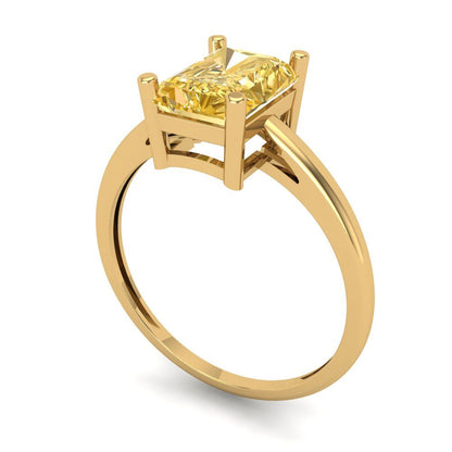 2 cttw Zirconia Simulated Yellow Diamond Solitaire  Engagement Ring - Solid Gold (VVS1, Emerald Cut,8x6mm)