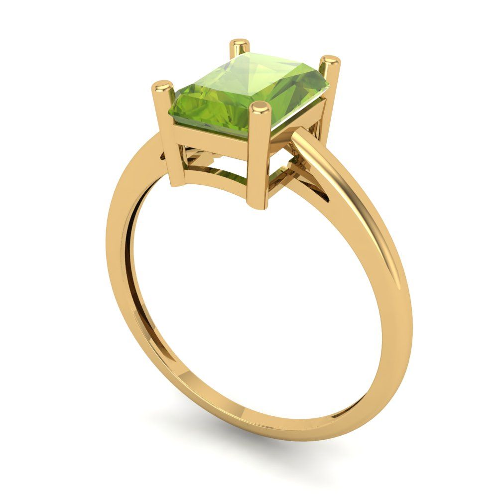 2 cttw Natural Peridot Solitaire  Engagement Ring - Solid Gold (Emerald Cut,8x6mm)