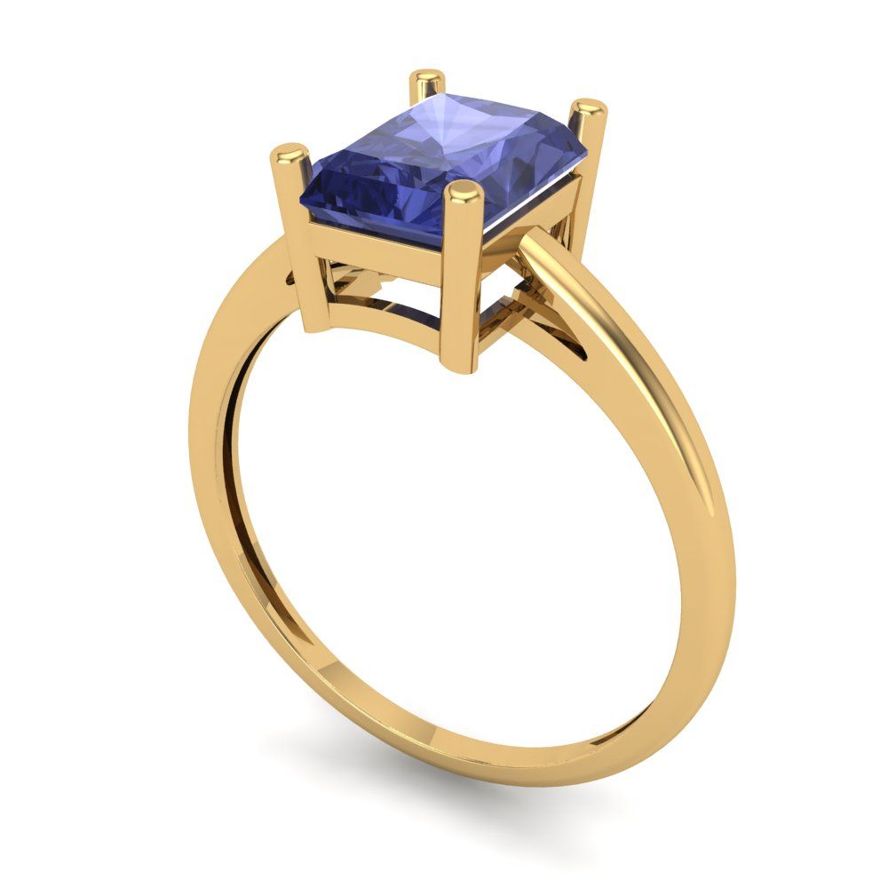 2 cttw Simulated Tanzanite Solitaire  Engagement Ring - Solid Gold (Emerald Cut,8x6mm)