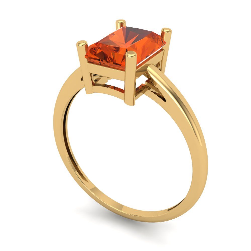 2 cttw Zirconia Simulated Red Diamond Solitaire  Engagement Ring - Solid Gold (VVS1, Emerald Cut,8x6mm)