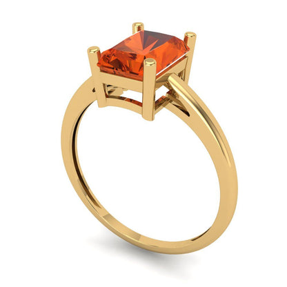 2 cttw Zirconia Simulated Red Diamond Solitaire  Engagement Ring - Solid Gold (VVS1, Emerald Cut,8x6mm)