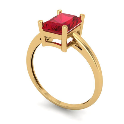 2 cttw Simulated Pink Tourmaline Solitaire  Engagement Ring - Solid Gold (Emerald Cut,8x6mm)