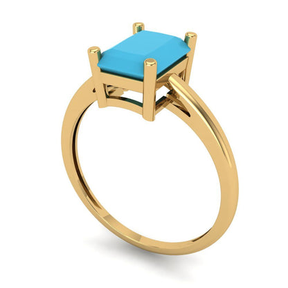 2 cttw Simulated Turquoise Solitaire  Engagement Ring - Solid Gold (Emerald Cut,8x6mm)