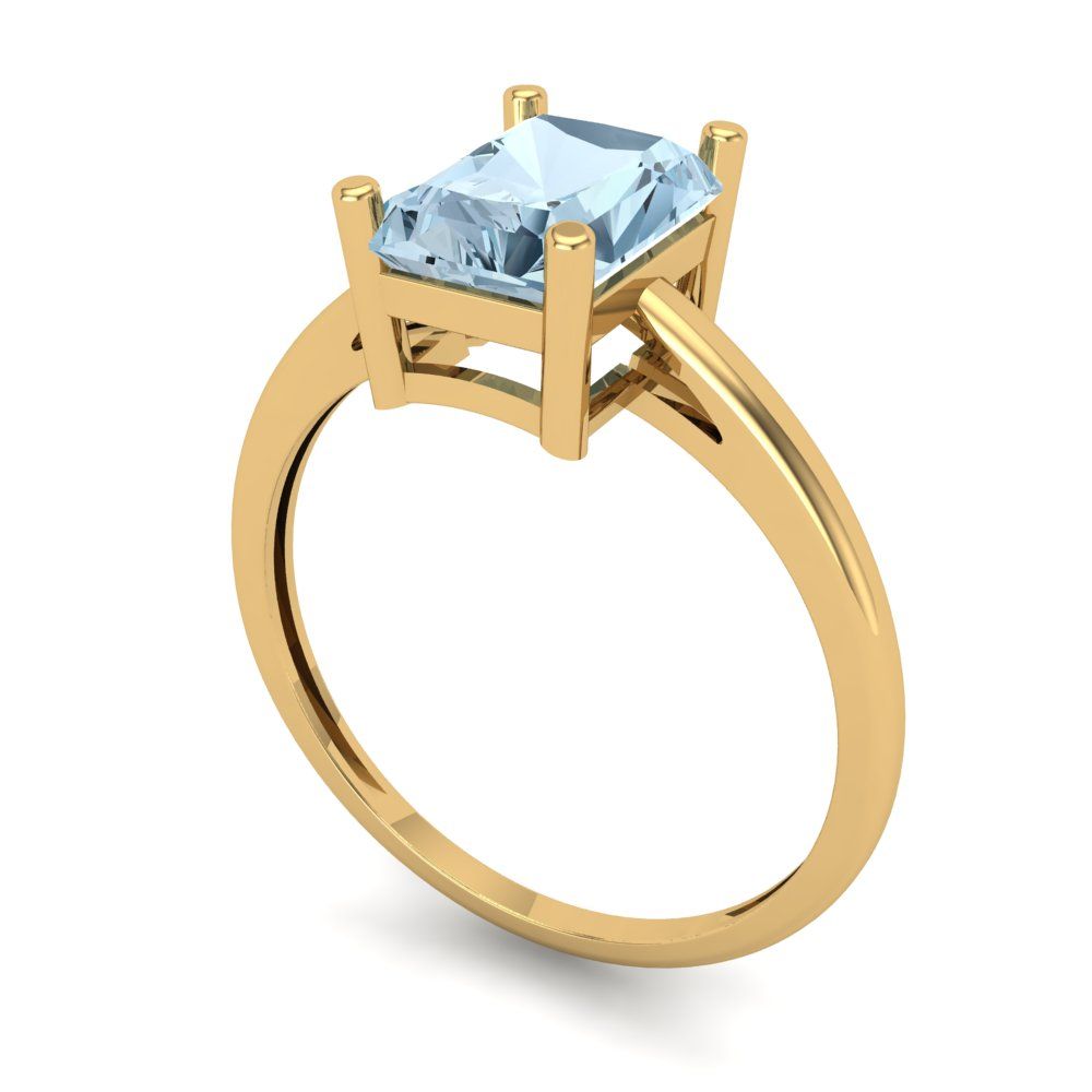 2 cttw Natural Aquamarine Solitaire  Engagement Ring - Solid Gold (Emerald Cut,8x6mm)