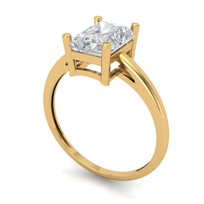 2 cttw Certified Moissanite Solitaire  Engagement Ring - Solid Gold (VVS1, D-F,Emerald Cut,8x6mm)