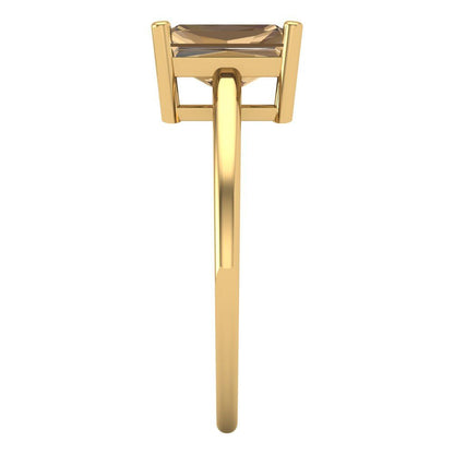 2 cttw Zirconia Simulated Champagne Diamond Solitaire  Engagement Ring - Solid Gold (VVS1, Emerald Cut,8x6mm)