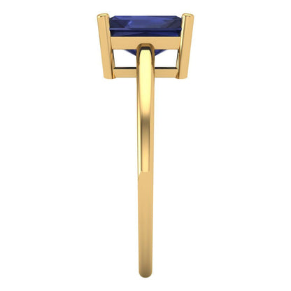 2 cttw Simulated Blue Sapphire Solitaire  Engagement Ring - Solid Gold (Emerald Cut,8x6mm)