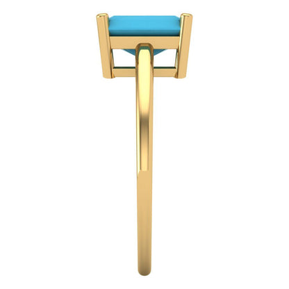 2 cttw Simulated Turquoise Solitaire  Engagement Ring - Solid Gold (Emerald Cut,8x6mm)