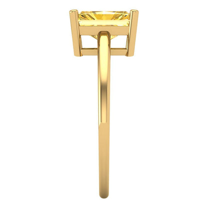 2 cttw Zirconia Simulated Yellow Diamond Solitaire  Engagement Ring - Solid Gold (VVS1, Emerald Cut,8x6mm)