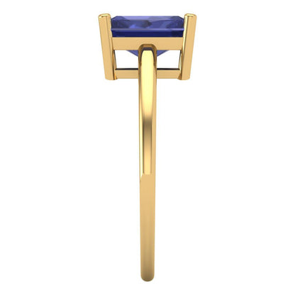 2 cttw Simulated Tanzanite Solitaire  Engagement Ring - Solid Gold (Emerald Cut,8x6mm)