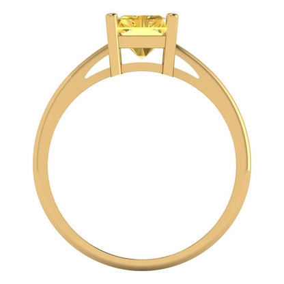 2 cttw Zirconia Simulated Yellow Diamond Solitaire  Engagement Ring - Solid Gold (VVS1, Emerald Cut,8x6mm)