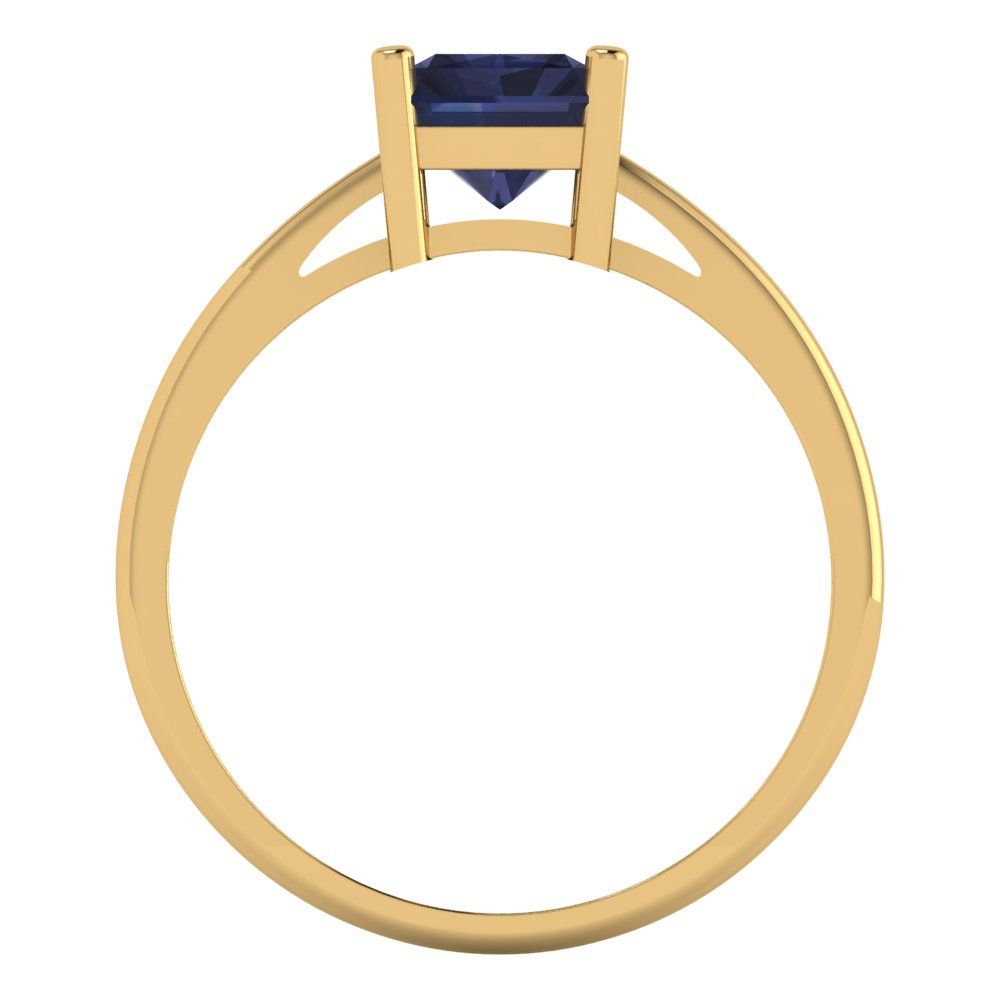 2 cttw Simulated Blue Sapphire Solitaire  Engagement Ring - Solid Gold (Emerald Cut,8x6mm)