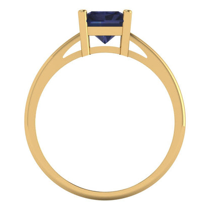 2 cttw Simulated Blue Sapphire Solitaire  Engagement Ring - Solid Gold (Emerald Cut,8x6mm)