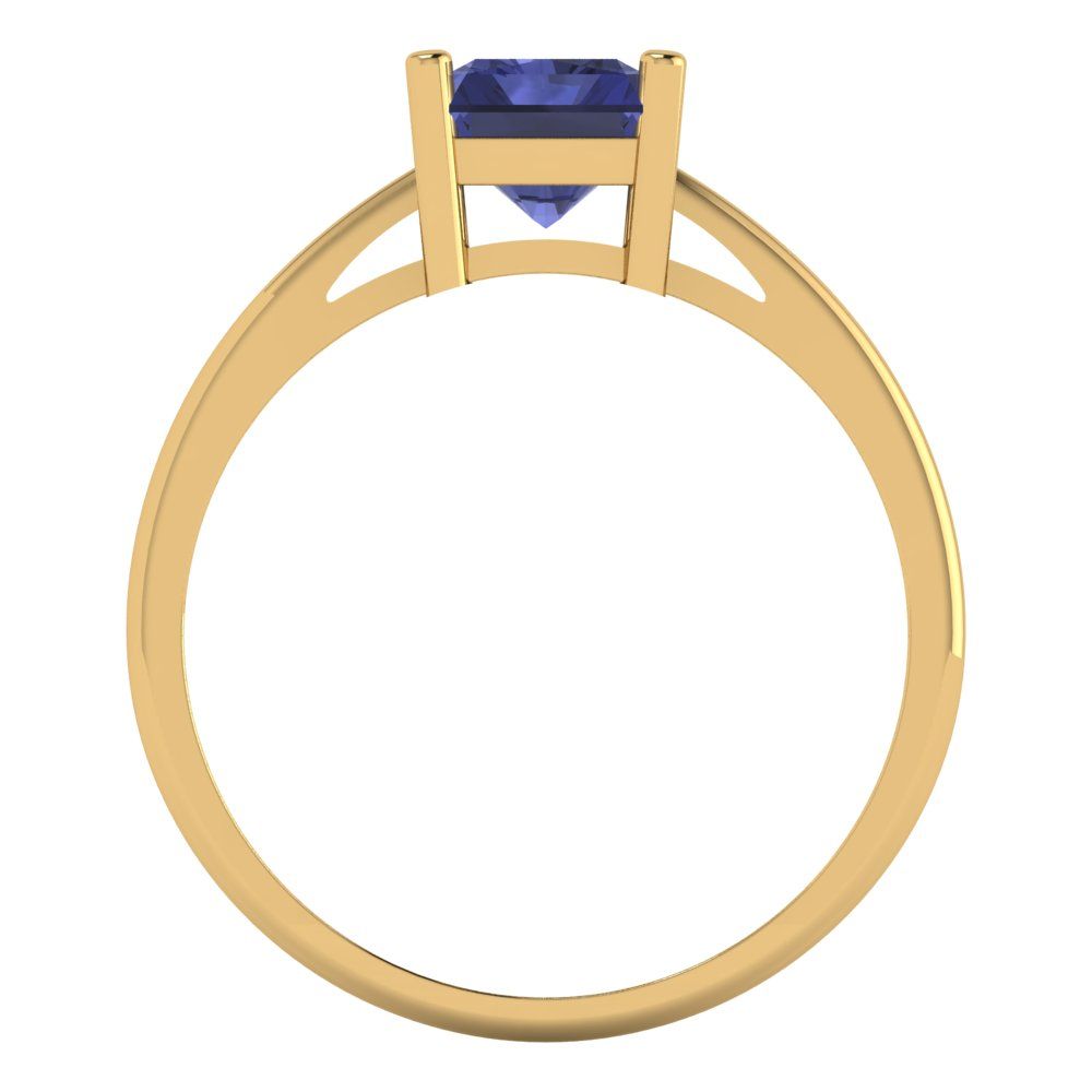2 cttw Simulated Tanzanite Solitaire  Engagement Ring - Solid Gold (Emerald Cut,8x6mm)