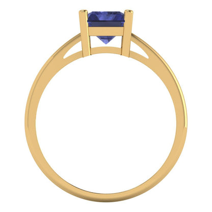 2 cttw Simulated Tanzanite Solitaire  Engagement Ring - Solid Gold (Emerald Cut,8x6mm)