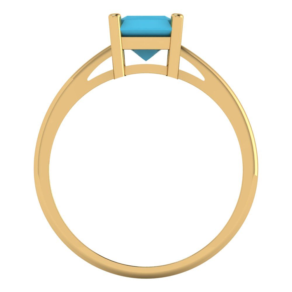 2 cttw Simulated Turquoise Solitaire  Engagement Ring - Solid Gold (Emerald Cut,8x6mm)