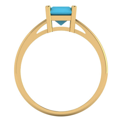 2 cttw Simulated Turquoise Solitaire  Engagement Ring - Solid Gold (Emerald Cut,8x6mm)
