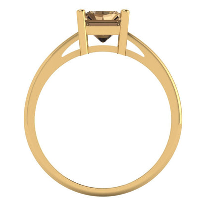 2 cttw Zirconia Simulated Champagne Diamond Solitaire  Engagement Ring - Solid Gold (VVS1, Emerald Cut,8x6mm)