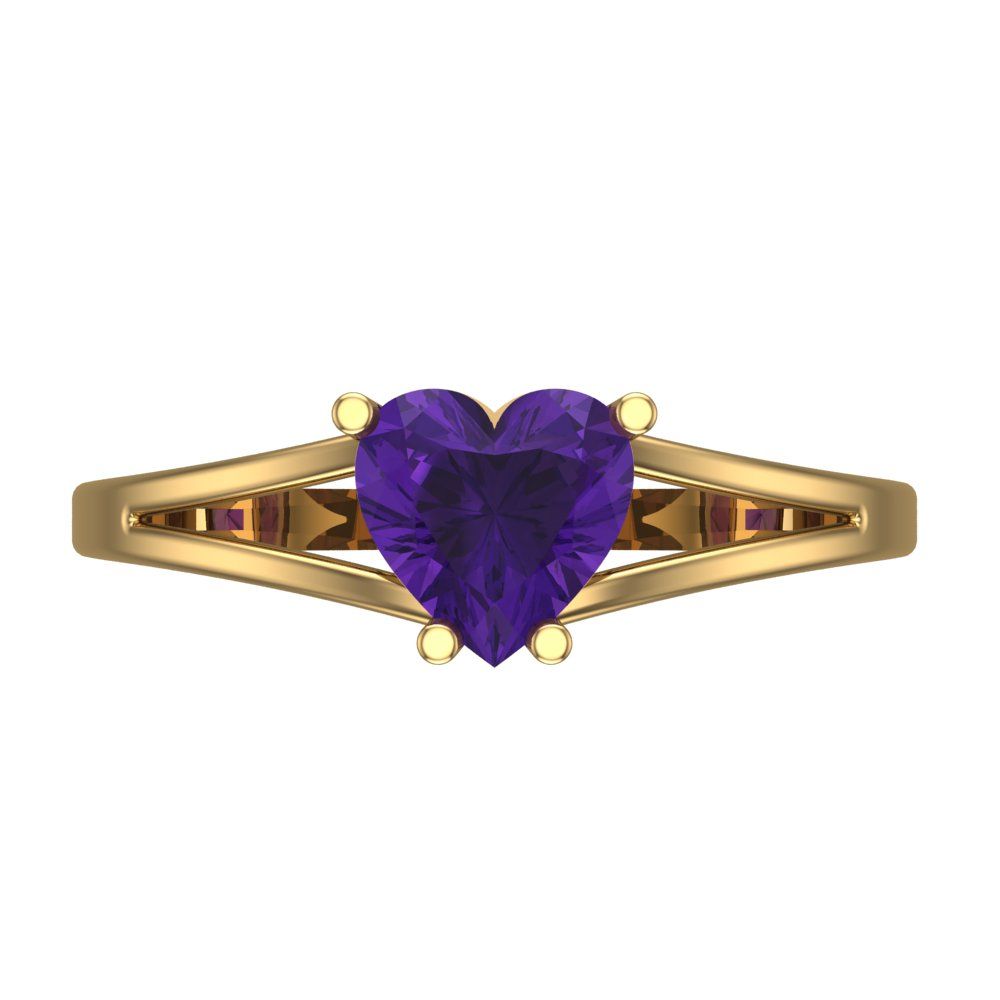 1 cttw Natural Amethyst Solitaire  Engagement Ring - Solid Gold (Heart Cut,6.5mm)