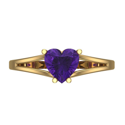 1 cttw Natural Amethyst Solitaire  Engagement Ring - Solid Yellow Gold (VVS1, Heart Cut,6.5mm)