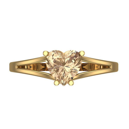 1 cttw Yellow Moissanite Solitaire  Engagement Ring - Solid Yellow Gold (VVS1, Heart Cut,6.5mm)
