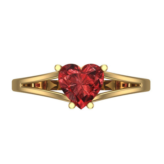 1 cttw Natural Garnet Solitaire  Engagement Ring - Solid Yellow Gold (VVS1, Heart Cut,6.5mm)
