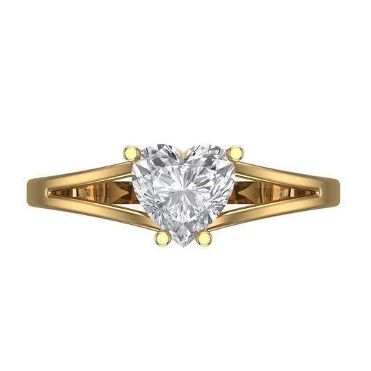1 cttw Moissanite Solitaire  Engagement Ring - Solid Yellow Gold (VVS1, Heart Cut,6.5mm)