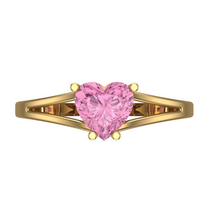 1 cttw Zirconia Simulated Pink Diamond Solitaire  Engagement Ring - Solid Gold (VVS1, Heart Cut,6.5mm)