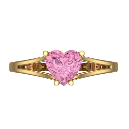 1 cttw Zirconia Simulated Pink Diamond Solitaire  Engagement Ring - Solid Yellow Gold (VVS1, Heart Cut,6.5mm)