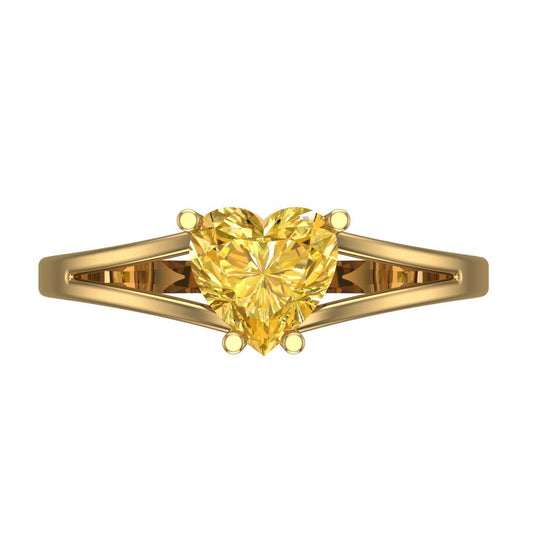 1 cttw Natural Citrine Solitaire  Engagement Ring - Solid Yellow Gold (VVS1, Heart Cut,6.5mm)