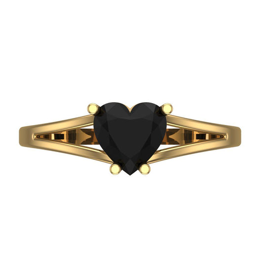 1 cttw Natural Onyx Solitaire  Engagement Ring - Solid Yellow Gold (VVS1, Heart Cut,6.5mm)