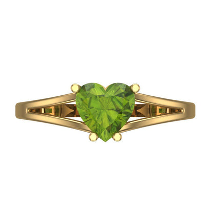 1 cttw Natural Peridot Solitaire  Engagement Ring - Solid Gold (Heart Cut,6.5mm)